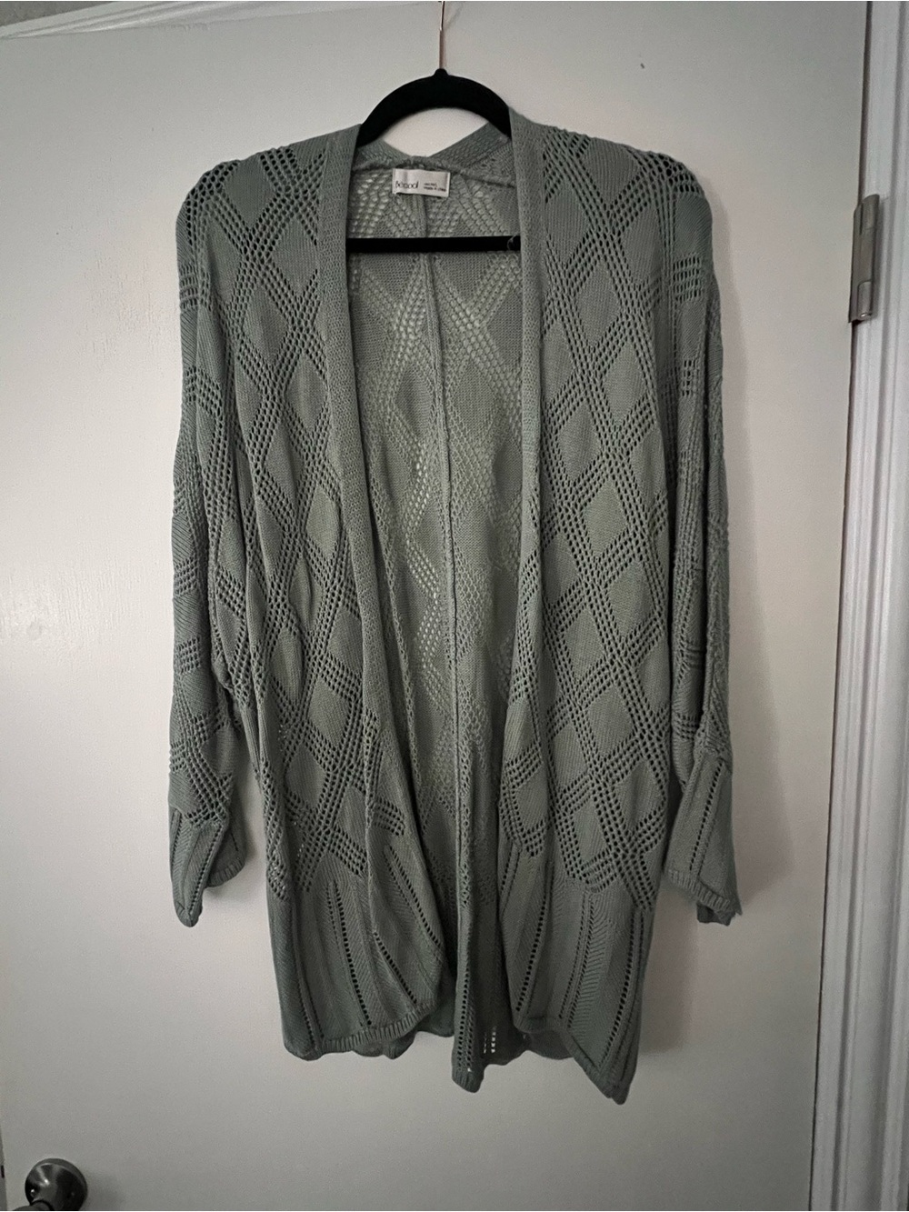 BE COOL Open-Knit Cardigan Sweater - Sage Green